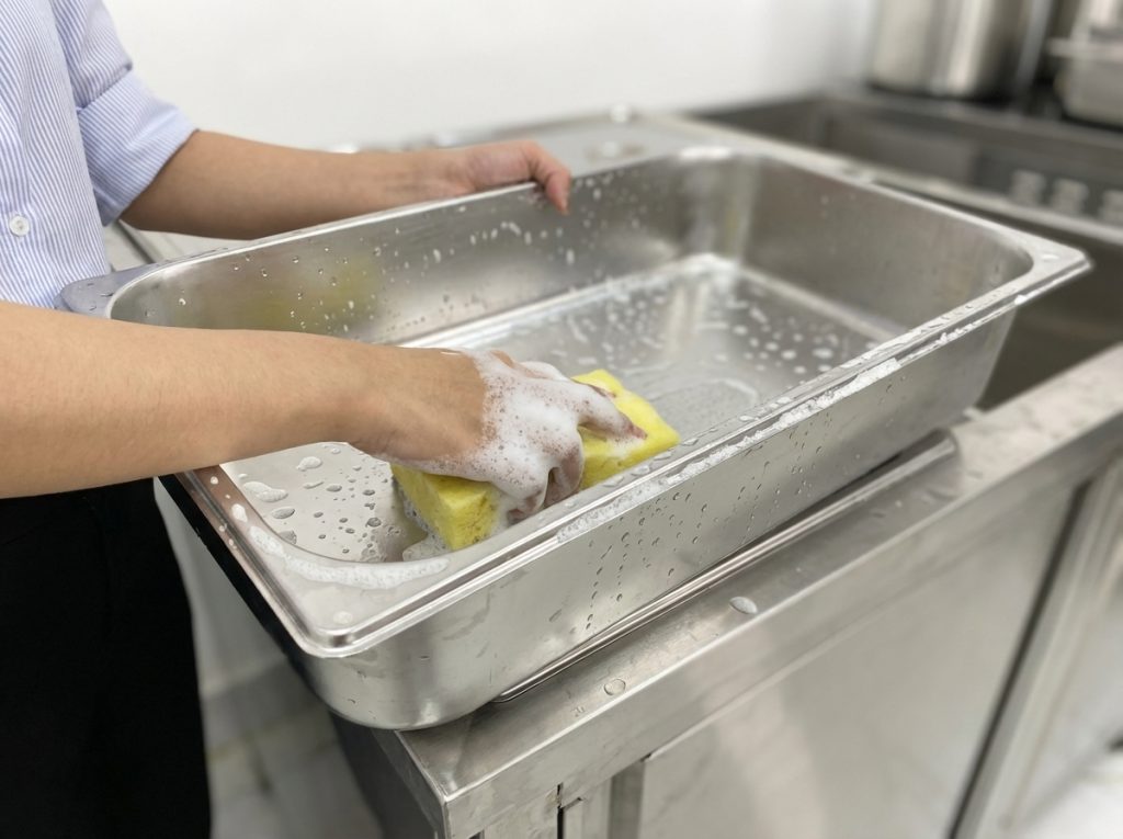 Vệ sinh khay đựng thức ăn hâm nóng