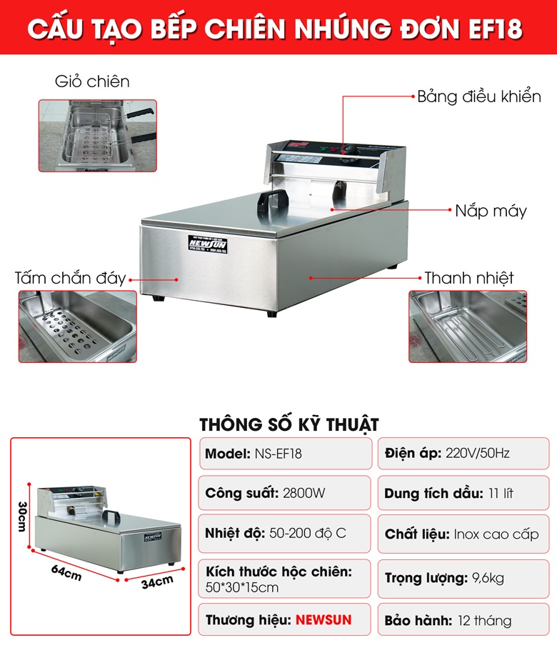 Cấu tạo của bếp chiên nhúng đơn EF18