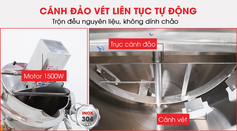 Hệ thống cánh đảo vét hiện đại của chảo xào nhân