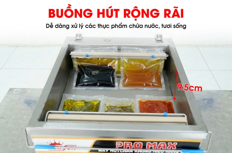 Buồng hút rộng rãi, tối ưu khả năng đóng gói