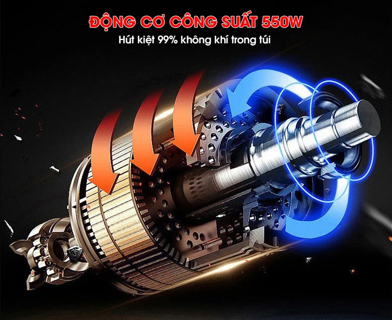 Động cơ công suất mạnh mẽ, hút kiệt 99% không khí trong túi