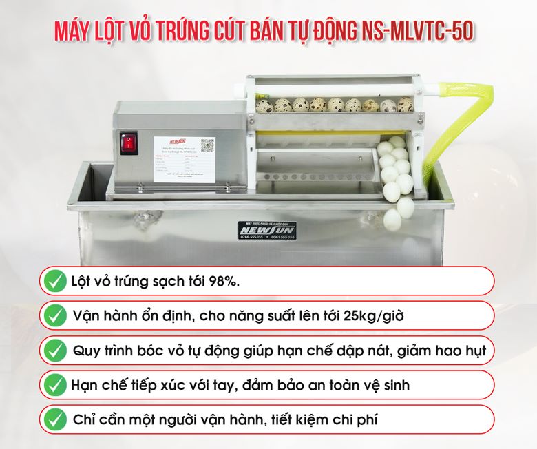 Lợi ích khi dùng máy lột vỏ trứng cút bán tự động 