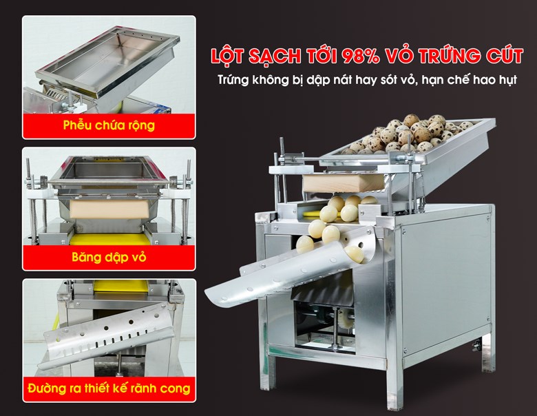 Lột sạch tới 98% vỏ trứng cút, hạn chế hao hụt 