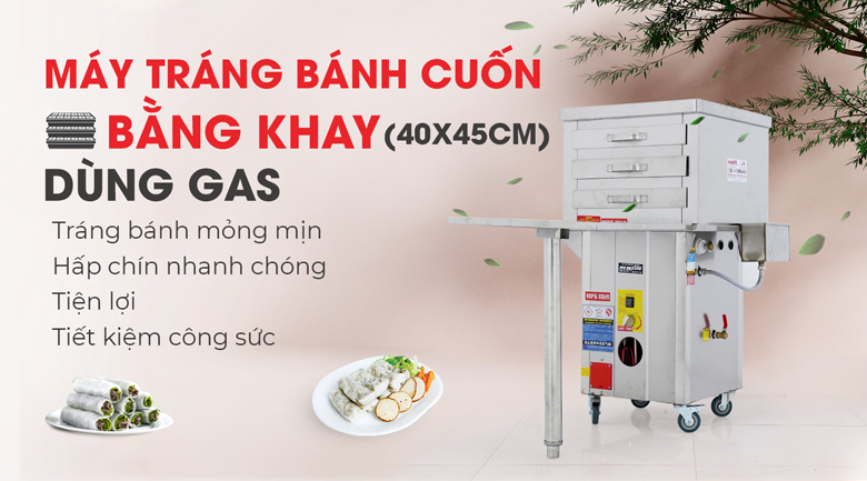 Máy tráng bánh cuốn khay bằng gas