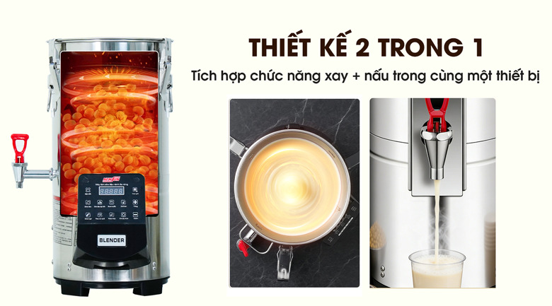 Thiết kế 2 trong 1: Xay + nấu sữa đậu nành
