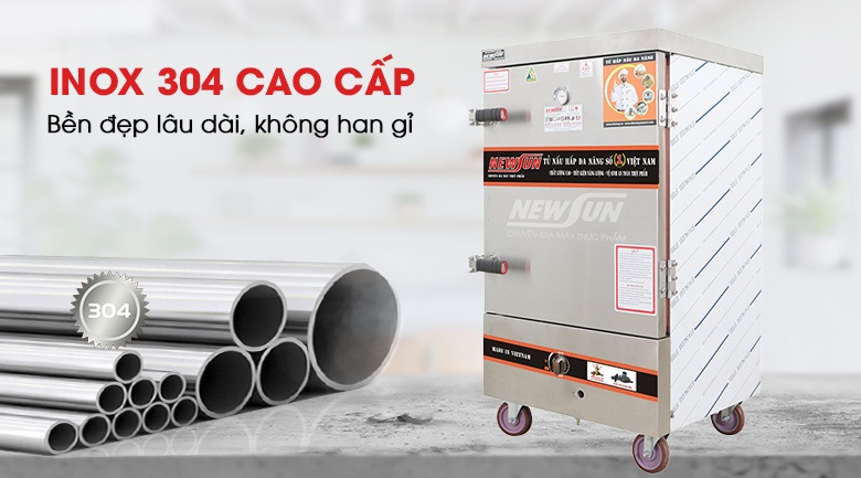 Tủ hấp bánh bao được làm bằng inox 304 cao cấp