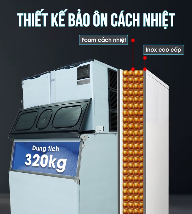 Thùng chứa đá dung tích 320kg, cách nhiệt hiệu quả