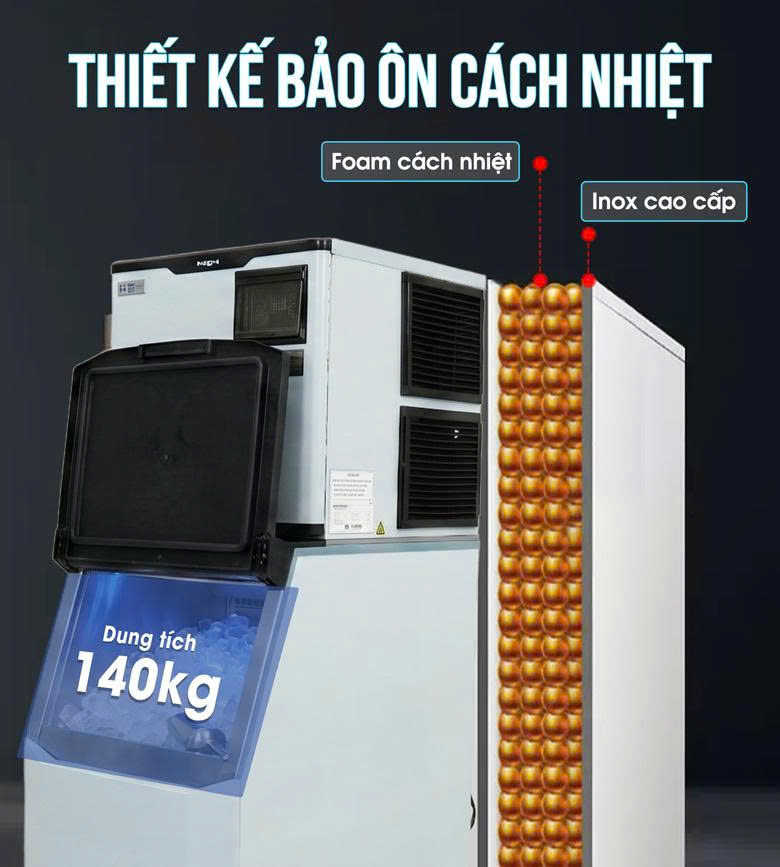 Thùng chứa đá dung tích 140kg, thiết kế 3 lớp 
