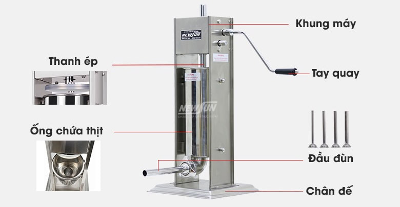 Cơ chế tay quay đẩy piston của máy đùn xúc xích quay tay