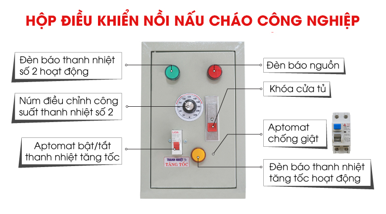 Bảng điều khiển nồi nấu cháo công nghiệp giúp đảm bảo an toàn khi vận hành