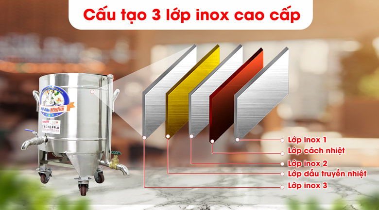 Thành nồi được cấu tạo bởi 3 lớp inox cao cấp 