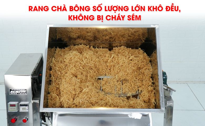 Công suất thanh nhiệt giúp chà bông rang tơi đều, không bị cháy sém 