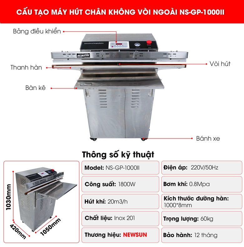 Cấu tạo máy hút chân không vòi ngoài NS-GP-1000II