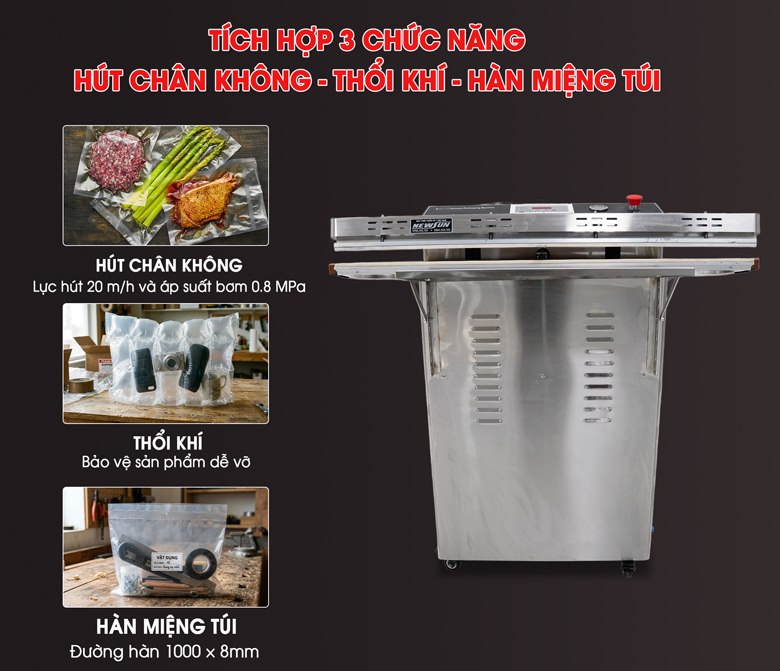Tích hợp 3 chức năng: Hút chân không, thổi khí và hàn miệng túi