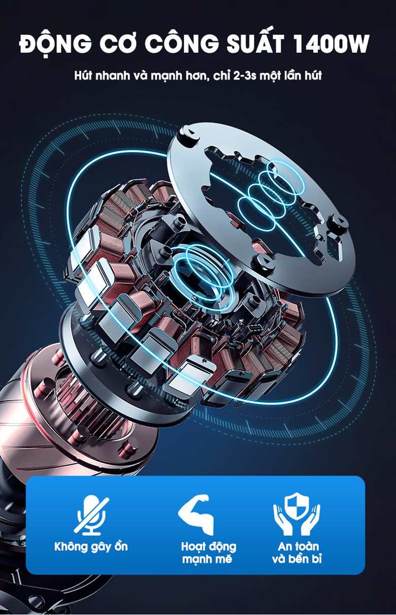 Động cơ công suất lớn giúp hút nhanh hơn, mạnh hơn