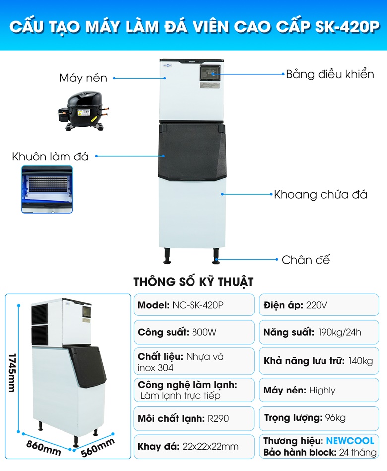 Cấu tạo máy làm đá công nghiệp 190kg SK-420P