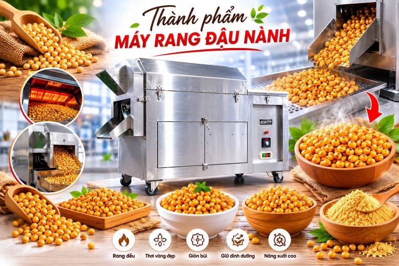 Máy rang đậu nành giúp tiết kiệm thời gian và công sức vận hành