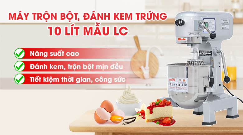 Máy trộn bột, đánh kem cheese 10 lít mẫu LC (cần gạt)