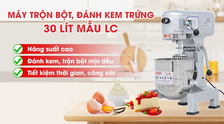 Máy trộn bột, đánh kem trứng 30 lít mẫu LC (cần gạt)