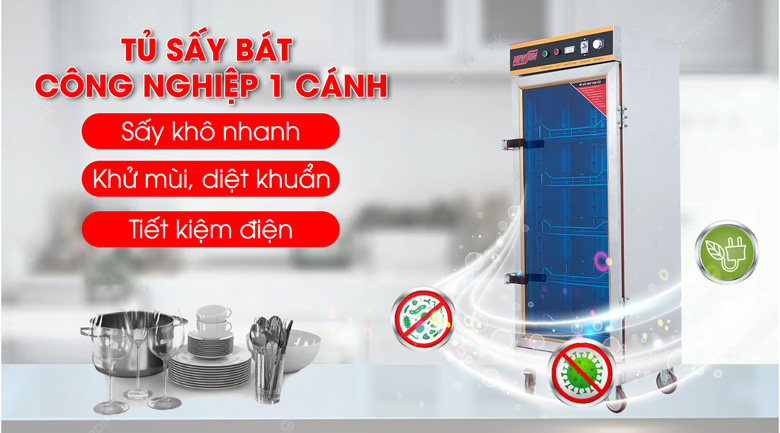 Với bếp dưới 150 suất/ngày, có thể ưu tiên tủ 1 cánh dòng 3 khay hoặc 5 khay