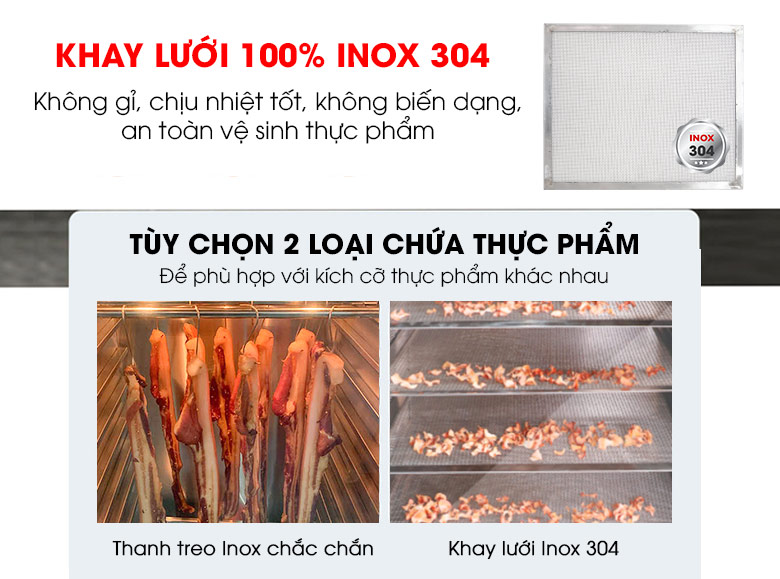 Nên lựa chọn tủ sấy có khay sấy làm bằng inox 304 cao cấp giúp hạn chế han gỉ