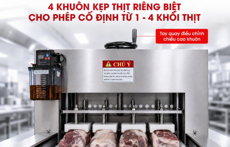 4 khuôn kẹp thịt riêng biệt, hỗ trợ thái nhiều khối thịt cùng lúc 
