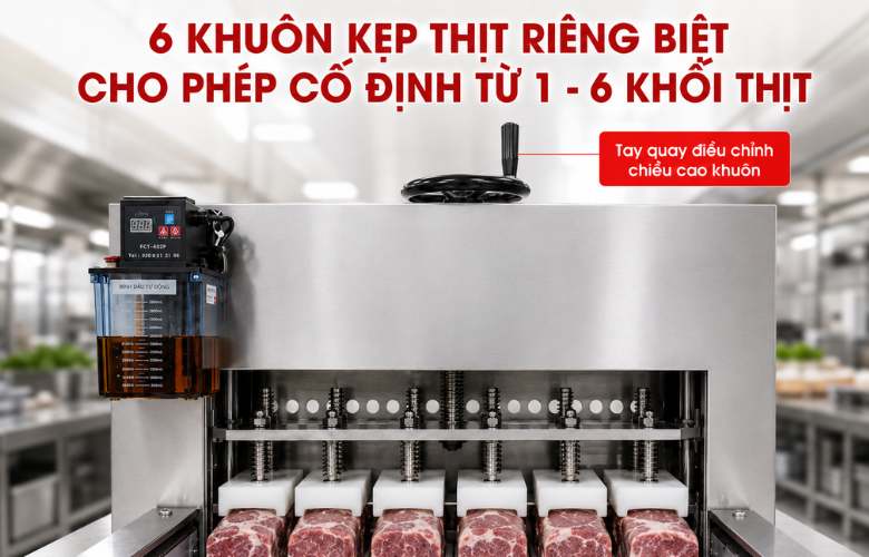 6 đầu ép thịt độc lập, giúp cố định và thái nhiều khối thịt cùng lúc