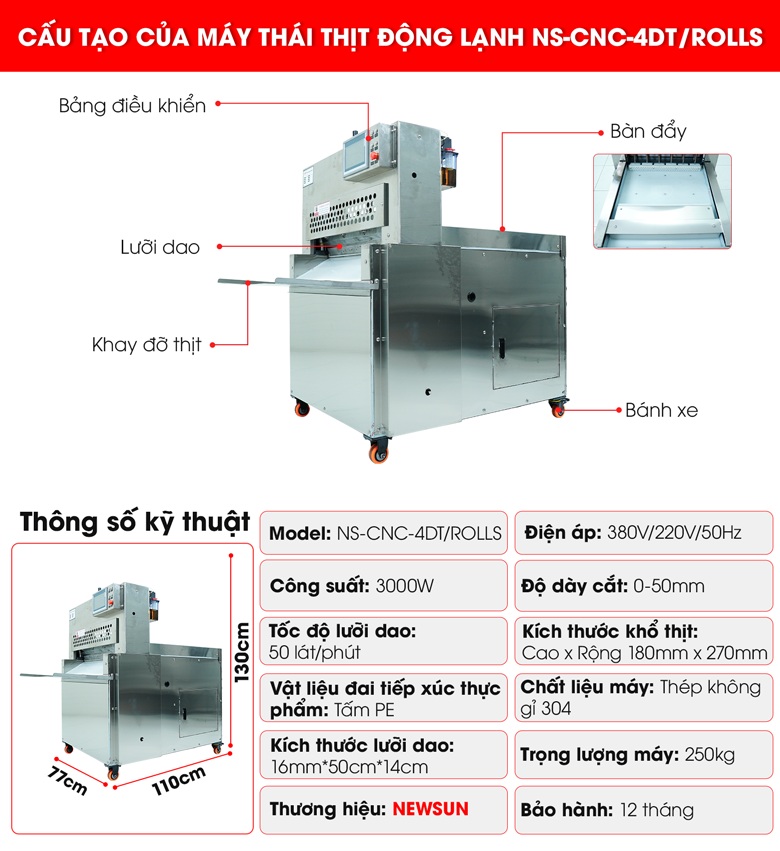 Cấu tạo của máy thái thịt đông lạnh NS-CNC-4DT/ROLLS