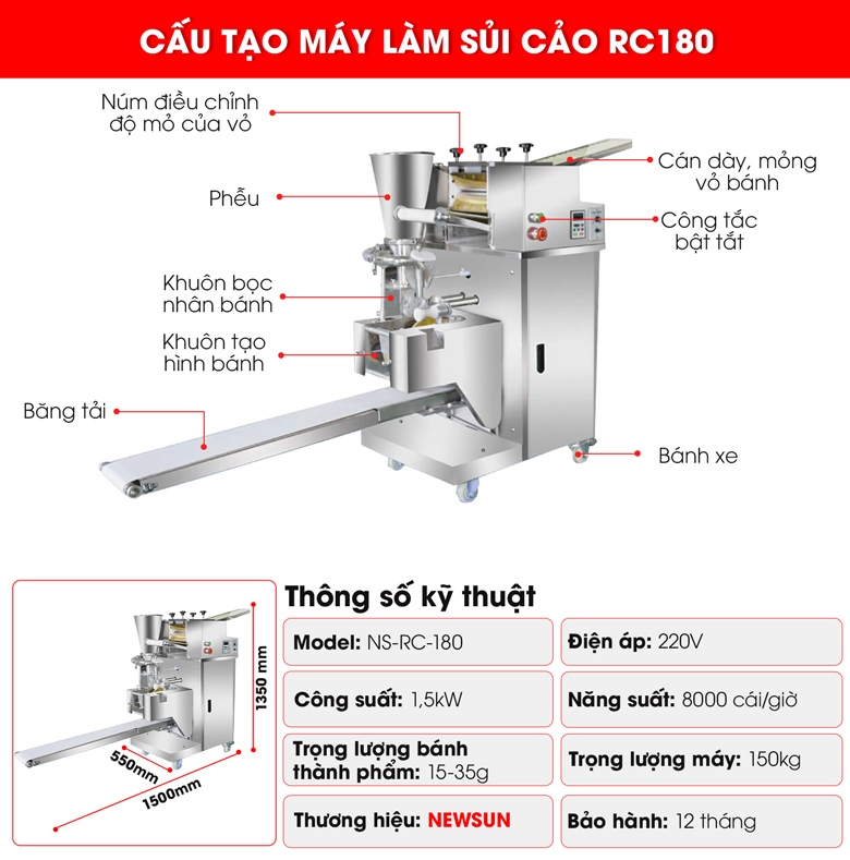 Cấu tạo của máy làm sủi cảo RC180