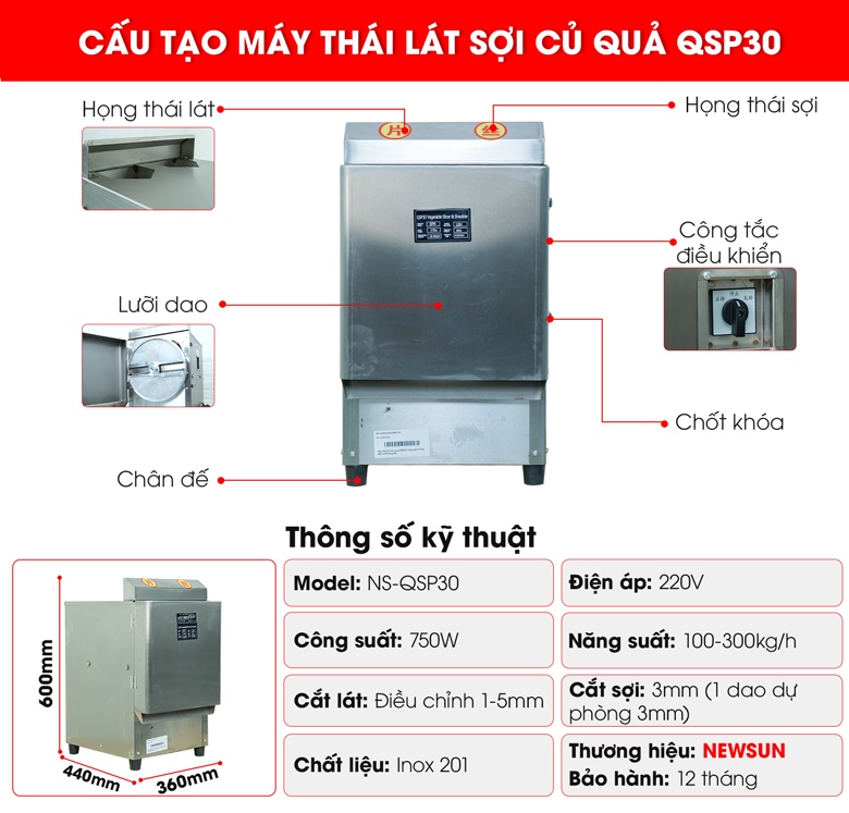 Cấu tạo của máy thái lát sợi củ quả QSP30