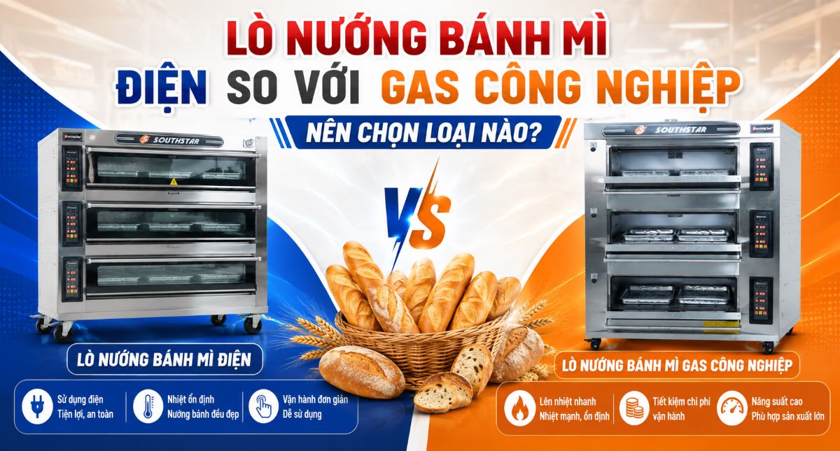 So sánh chi tiết lò nướng bánh mì điện với gas công nghiệp