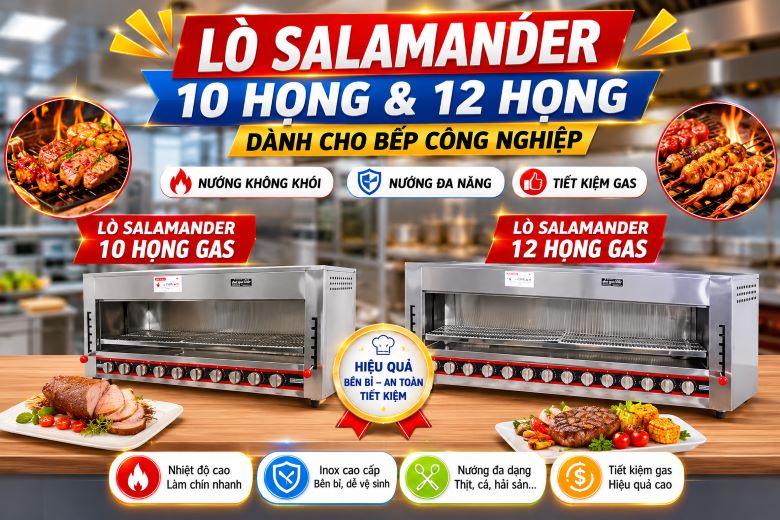 Lò Salamander 10 họng và 12 họng dành cho bếp công nghiệp