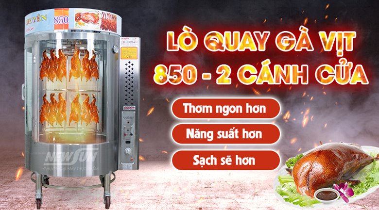 Lò quay vịt than gas xoay 850 2 cửa