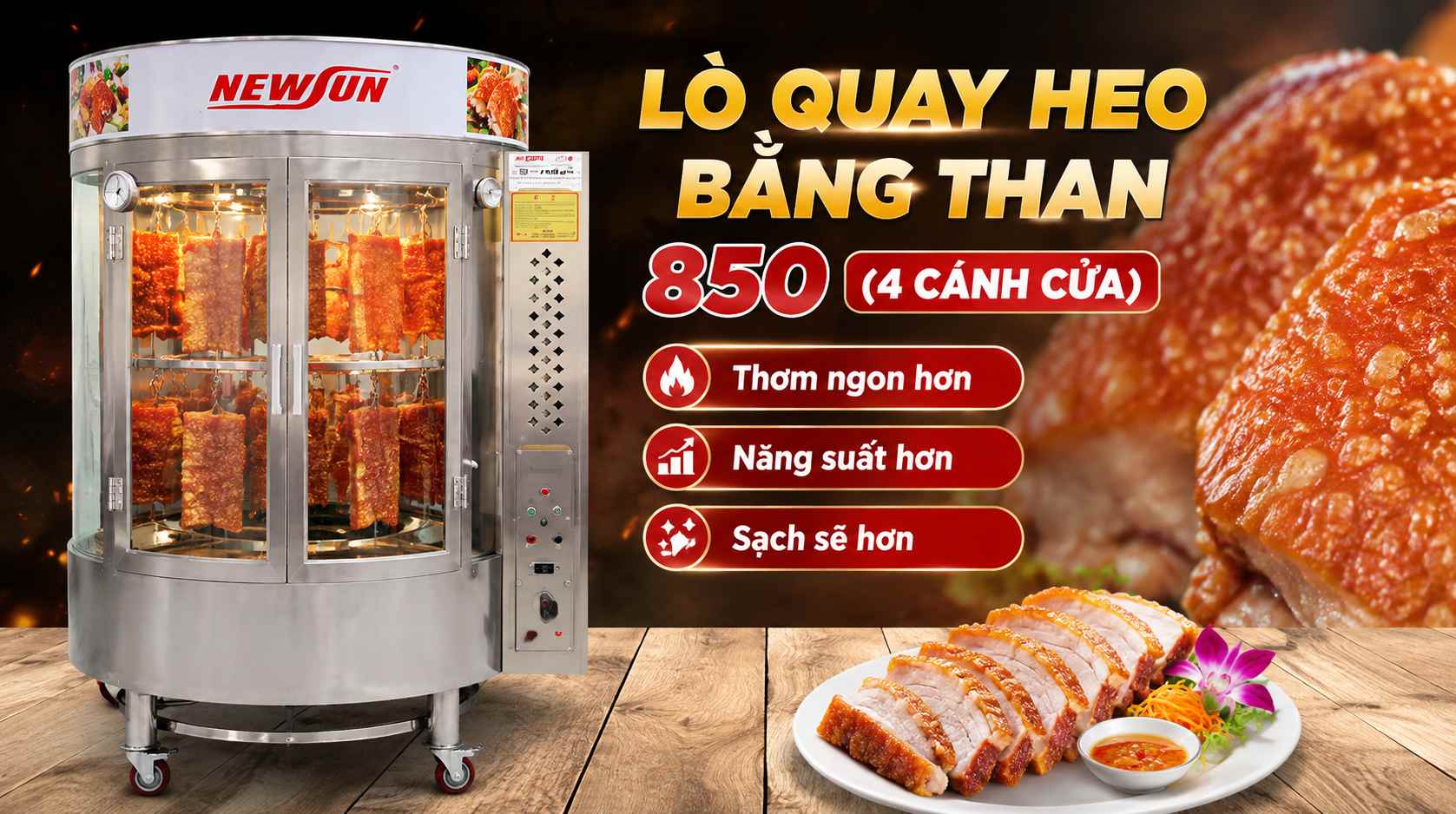 Lò quay heo bằng than 850 (4 cánh cửa)