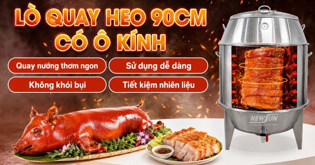 Lò quay heo bằng than phi 90 giúp quay 10-12 miếng trên mẻ
