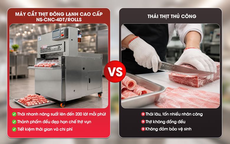 Lợi ích của máy cắt thịt đông lạnh cao cấp NS-CNC-4DT/ROLLS