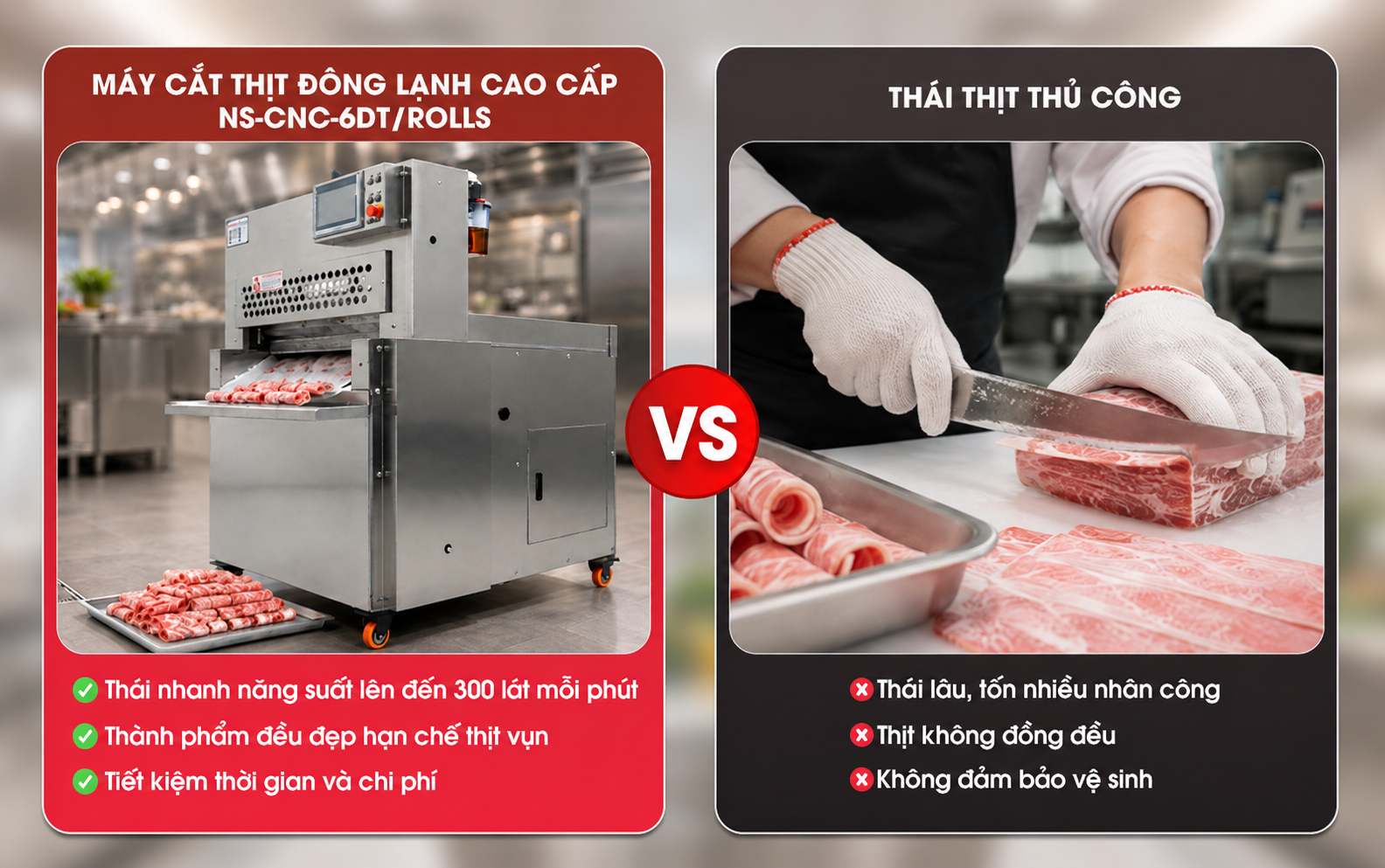 Máy cắt thịt đông lạnh NS-CNC-6DT/ROLLS có nhiều lợi ích