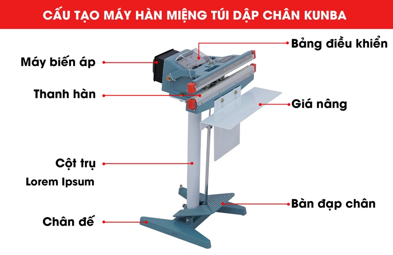 Cấu tạo của máy hàn miệng túi dập chân 