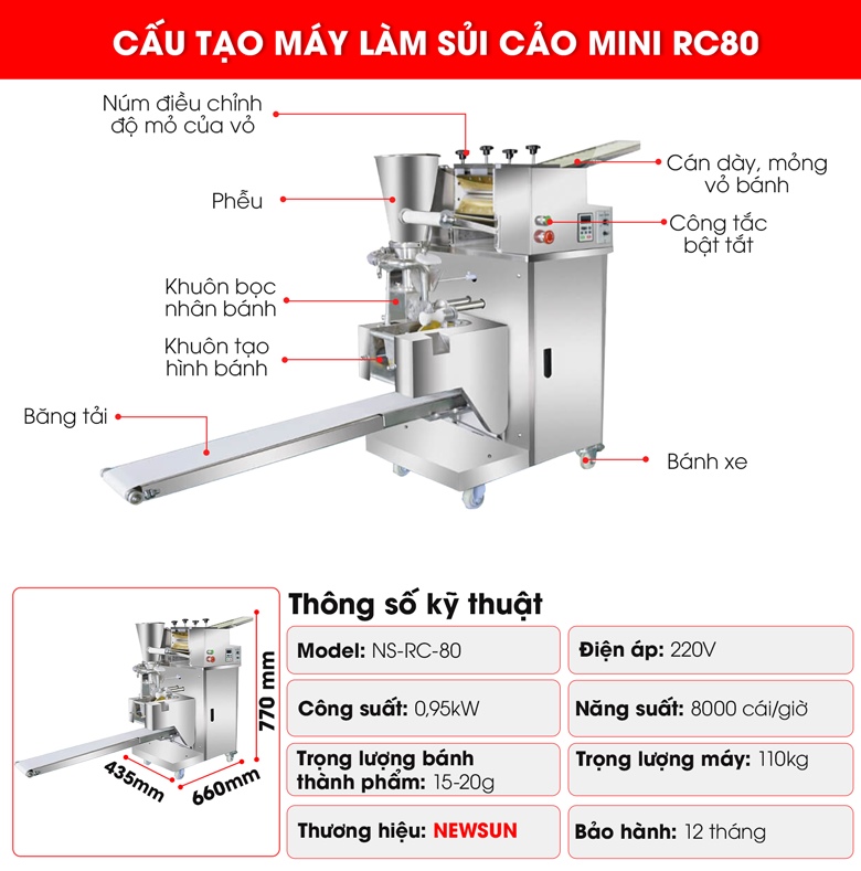 Cấu tạo của máy làm sủi cảo mini RC80