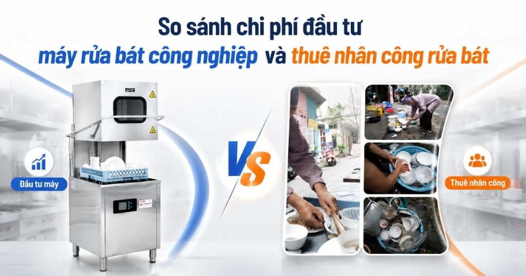 So sánh chi phí đầu tư máy rửa bát công nghiệp và thuê nhân công rửa bát