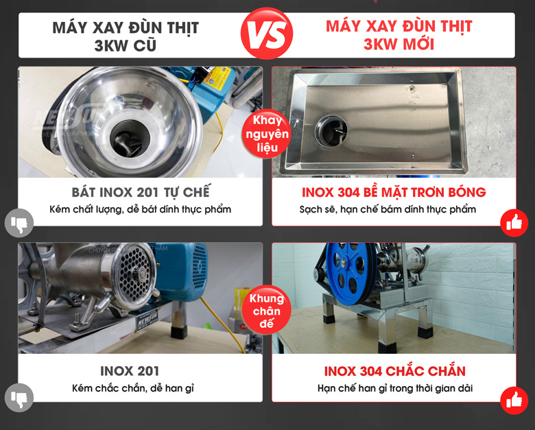 Sự khác biệt giữa máy xay đùn thịt 3kW cũ và mới 