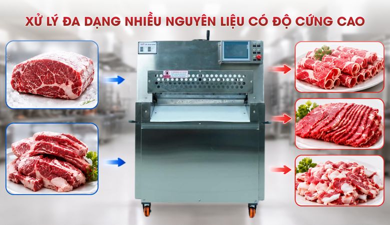 Với lưỡi dao sắc bén, máy có thể xử lý nhiều nguyên liệu có độ cứng cao