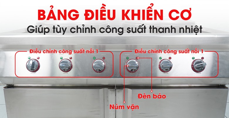 Bảng điều khiển cơ dễ dàng sử dụng, giúp tùy chỉnh từng mức nhiệt 