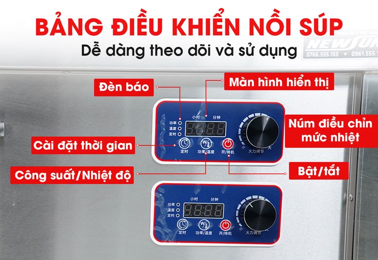 Khu vực nồi soup sử dụng núm vặn điều chỉnh nhiệt