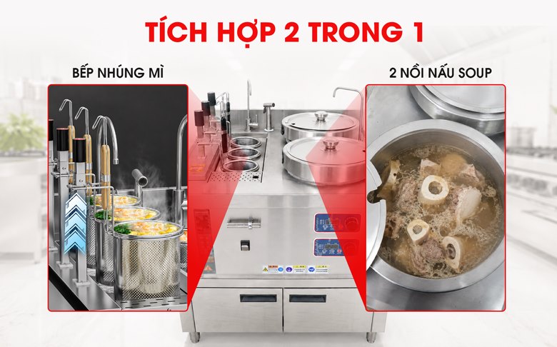 Tích hợp nồi nấu phở đôi và máy nhúng phở mì tự động 