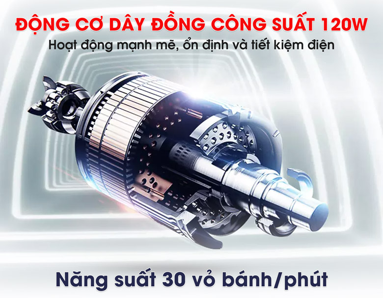 Động cơ công suất cao, cho năng suất lên đến 30 vỏ bánh/phút