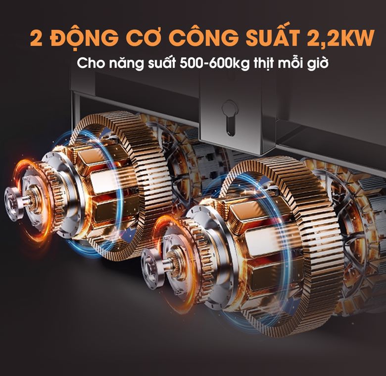 Hai động cơ hoạt động độc lập, cho năng suất đạt 500-600kg mỗi giờ 
