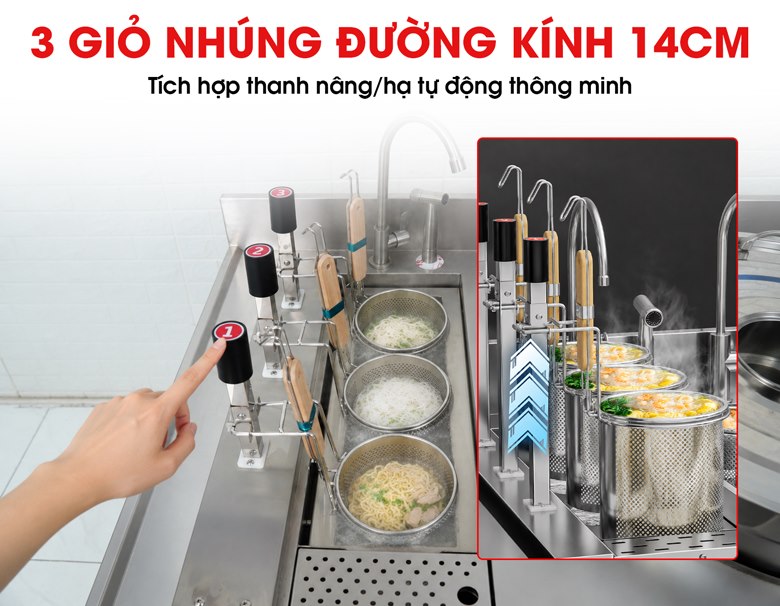 Bếp nhúng mì 3 giỏ nâng hạ đường kính 14cm 