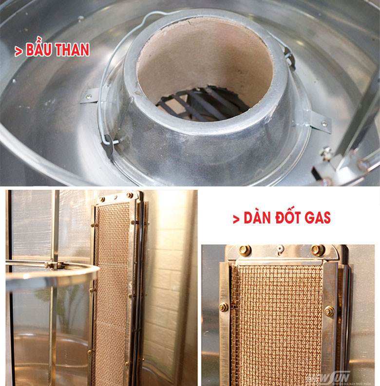 Lò quay vịt 850 cho phép lựa chọn than hoặc gas khi vận hành