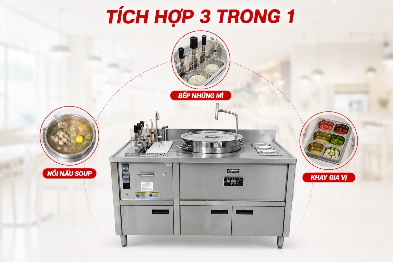 Tích hợp 3 in 1: bếp nhúng mì + nồi nấu soup + khay gia vị  